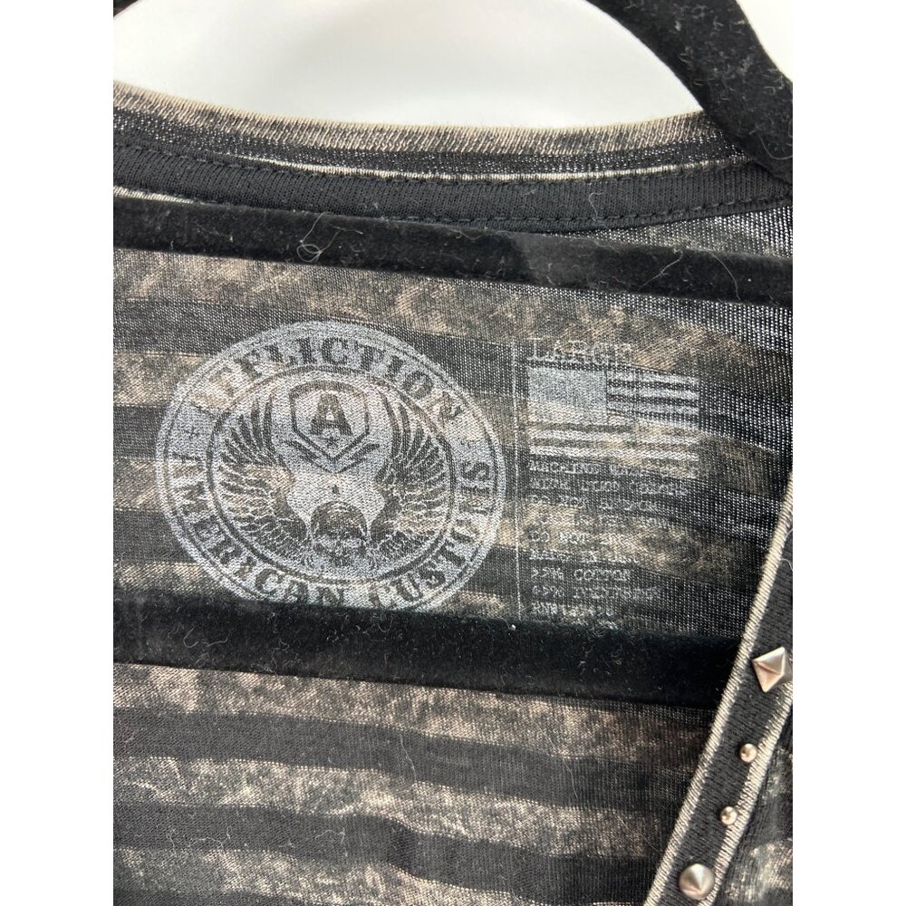 Affliction American Custom Live Fast Skull Stripe Shirt L Black/Grey - Picture 3 of 4